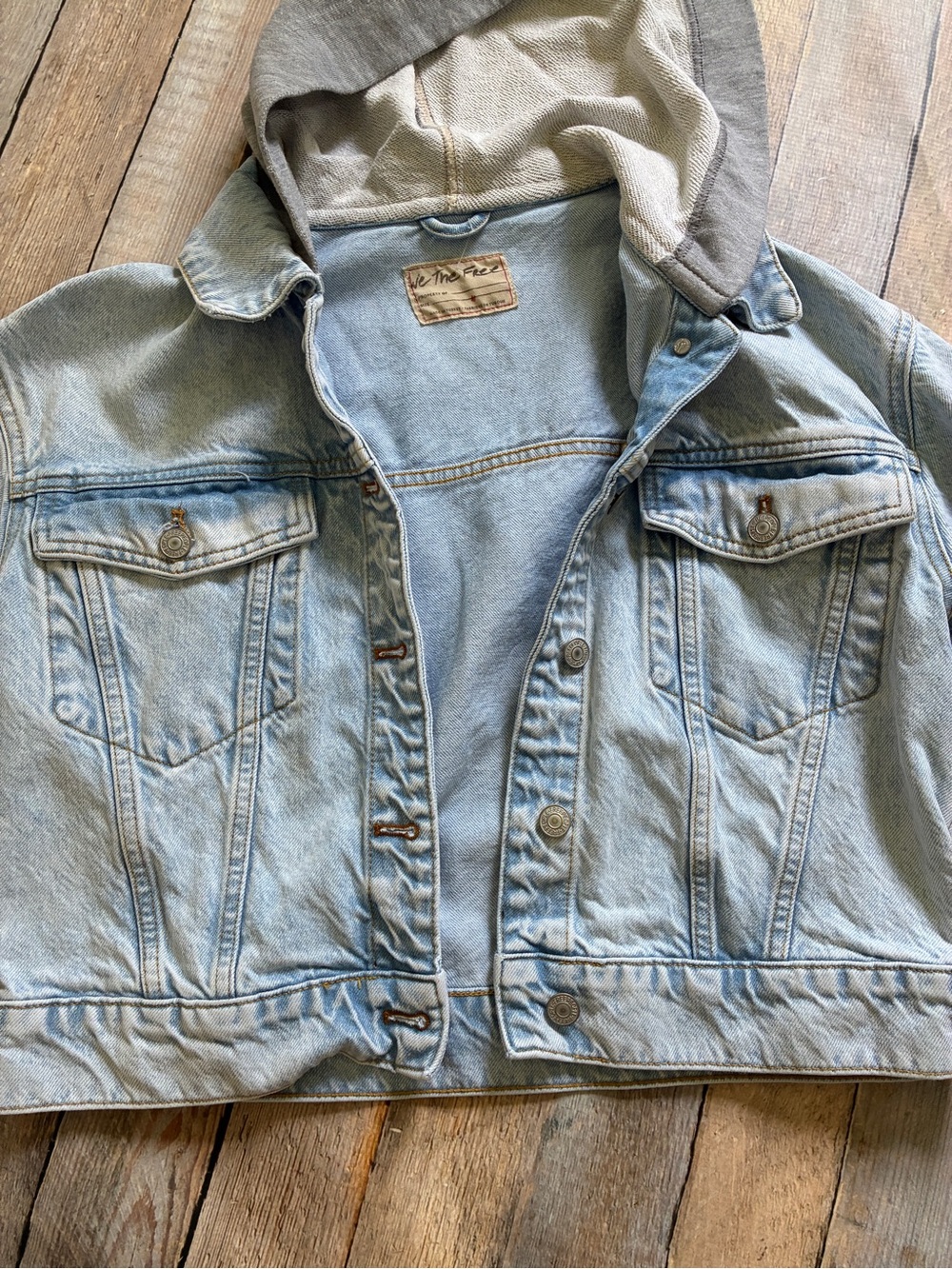 Free People We The Free Brando Cropped Denim Hoodie Jacket – Malta Wash – Size M - Picture 5 of 8